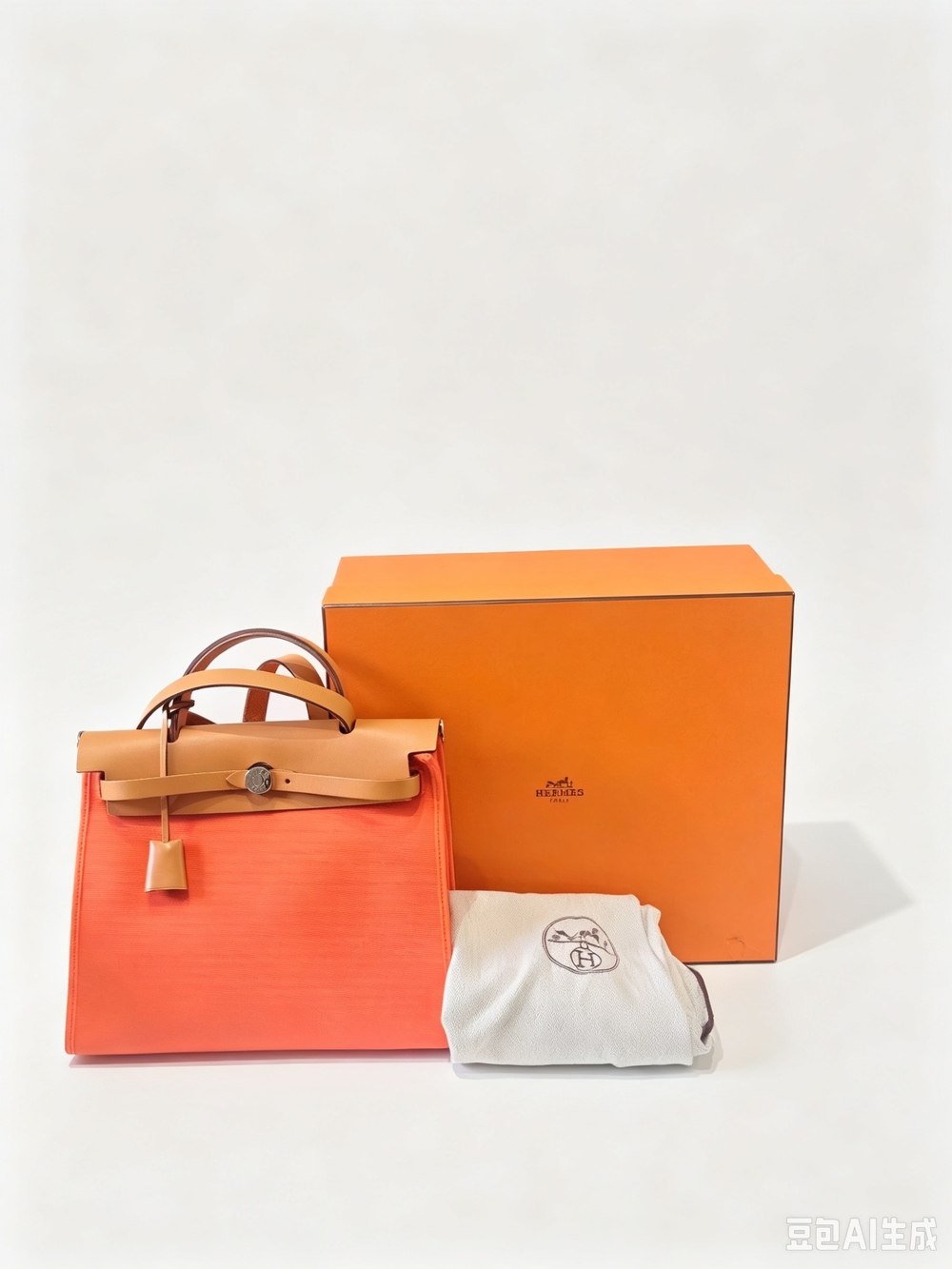 HERMES Vache Hunter Toile Herbag Zip 31 PM in Orange.